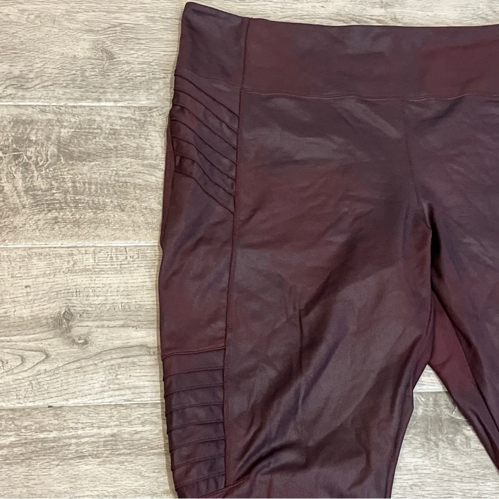 Athleta Leggings Women's Delancey Gleam Moto Tight Burgundy Red Zip Ankle Sz XL - Picture 2 of 10